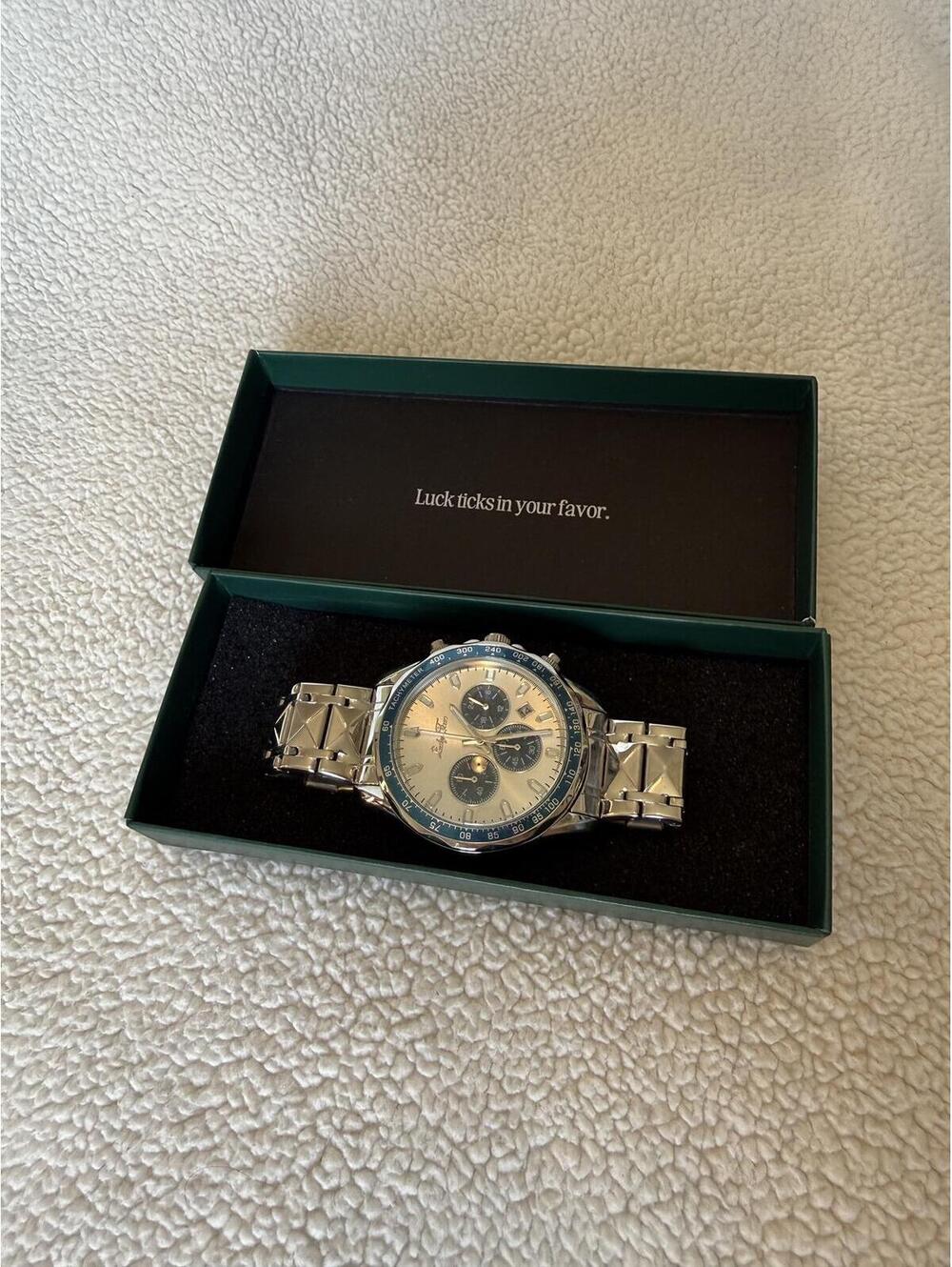 Lucky Fours Stainless Steel Chronograph Watch with Silver Band - Picture 2 of 6